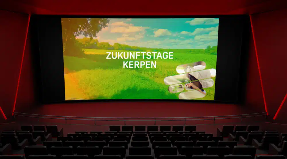 Für die Zukunftstage Kerpen produzierte eCouleur einen Kinospot – im Corporate Design gestaltet und rund vier Wochen vor dem Event ausgestrahlt.